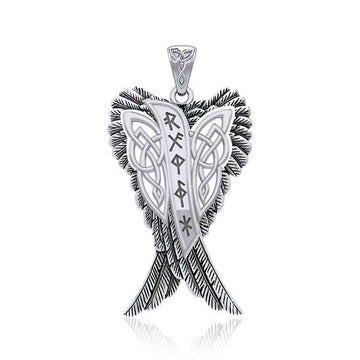 Celtic Angel Wings with Rune Symbols silver Pendant TPD5735 - Jewelry